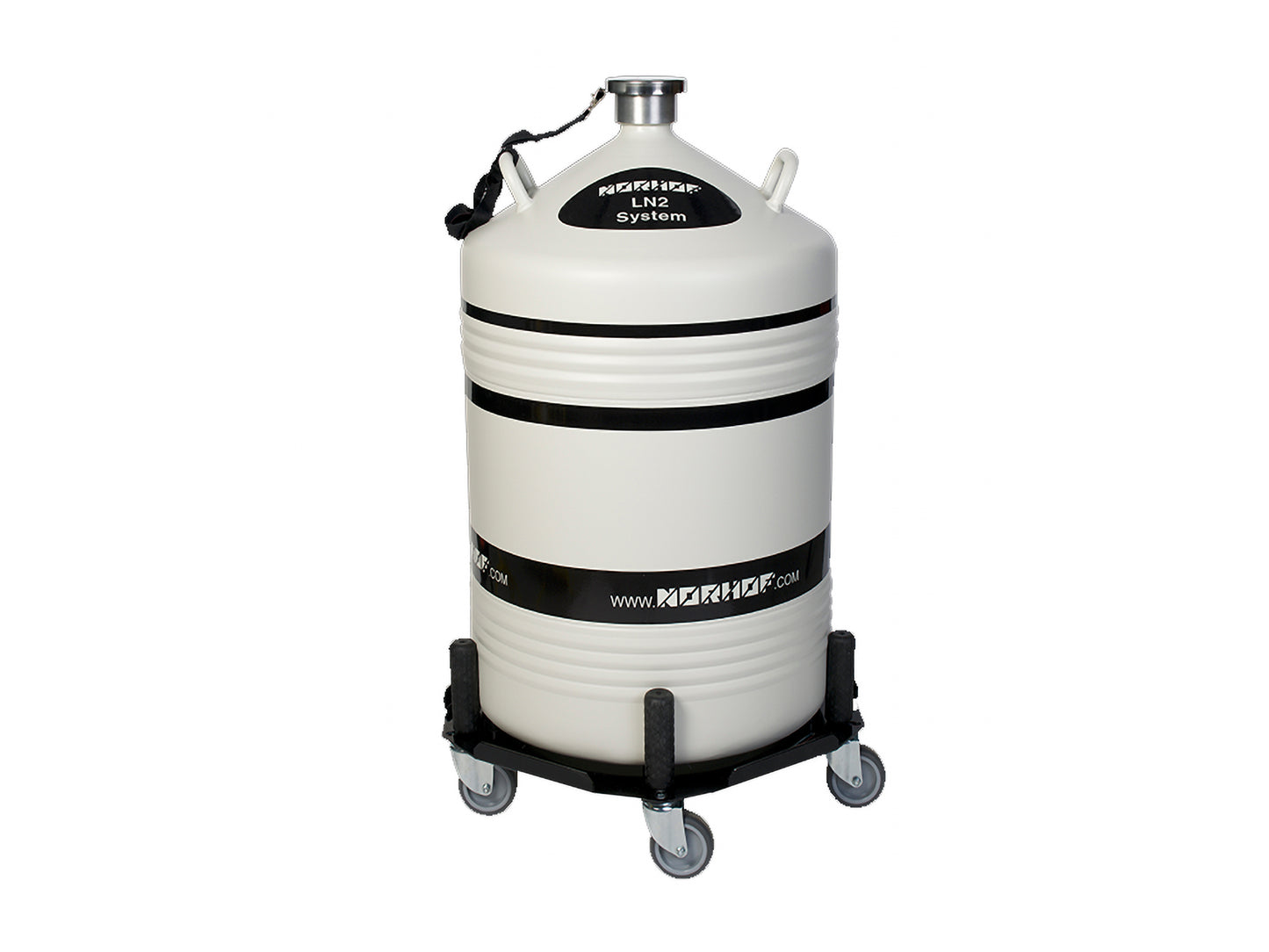 Trolley for 35 L / 50 L NORHOF Dewar with 5 x swivel wheels of 75 mm in diameter